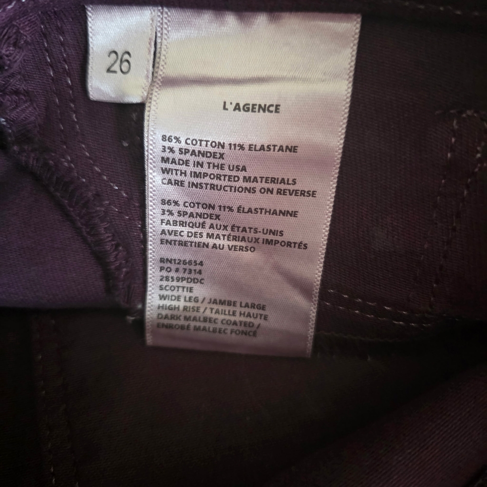 NWT L'AGENCE Wide Leg Coated Pants in Deep Plum - Picture 3 of 8